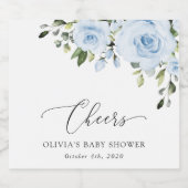 ほこりっぽい青い花、緑、ぼほ、赤ちゃんシャワー スパークリングワインラベル (シングルラベル)