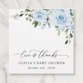 ほこりっぽい青い花、緑、ぼほ、赤ちゃんシャワー フェイバータグ (正面)