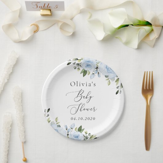ほこりっぽい青い花、緑、ぼほ、赤ちゃんシャワー ペーパープレート (ウェディング)