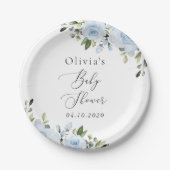 ほこりっぽい青い花、緑、ぼほ、赤ちゃんシャワー ペーパープレート (正面)