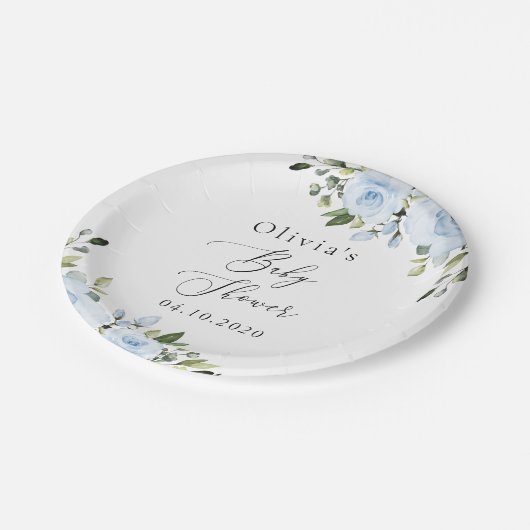 ほこりっぽい青い花、緑、ぼほ、赤ちゃんシャワー ペーパープレート (アングル)