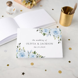 ほこりっぽい青い花、緑、ボホ、フローラ結婚ズ ゲストブック