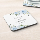 ほこりっぽい青い花、緑、ボホ、フローラ結婚ズ コースター (左側)