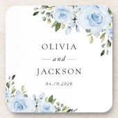 ほこりっぽい青い花、緑、ボホ、フローラ結婚ズ コースター (正面)