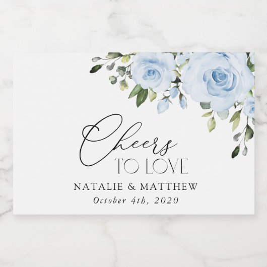 ほこりっぽい青い花、緑、ボホ、フローラ結婚ズ スパークリングワインラベル (シングルラベル)