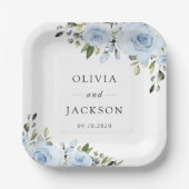 ほこりっぽい青い花、緑、ボホ、フローラ結婚ズ ペーパープレート (正面)