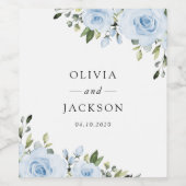 ほこりっぽい青い花、緑、ボホ、フローラ結婚ズ ワインラベル (シングルラベル)