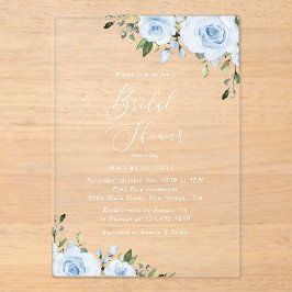 ほこりっぽい青い花，緑，ボホ，ブライダルシャワー アクリル招待状