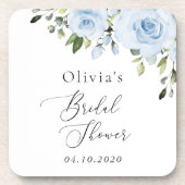 ほこりっぽい青い花，緑，ボホ，ブライダルシャワー コースター (正面)