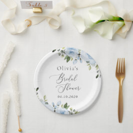 ほこりっぽい青い花，緑，ボホ，ブライダルシャワー ペーパープレート