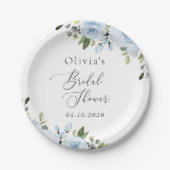 ほこりっぽい青い花，緑，ボホ，ブライダルシャワー ペーパープレート (正面)