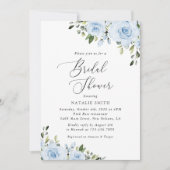 ほこりっぽい青い花,緑,ボホ,ブライダルシャワー 招待状 (正面)