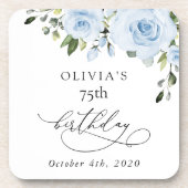 ほこりっぽい青い花，緑，ボホ，誕生日 コースター (正面)