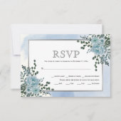 ほこりっぽい青い花、葉フローラ冬の結婚式 出欠カード (正面)