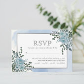ほこりっぽい青い花、葉フローラ冬の結婚式 出欠カード (スタンド正面)