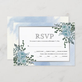 ほこりっぽい青い花、葉フローラ冬の結婚式 出欠カード
