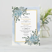 ほこりっぽい青い花、葉フローラ冬の結婚式 招待状 (スタンド正面)