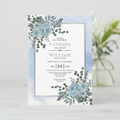 ほこりっぽい青い花、葉フローラ冬の結婚式 招待状 (スタンド正面)