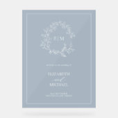 ほこりっぽい青い葉のクレストモノグラムウェルカム結婚ズ アクリルサイン (正面)