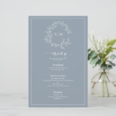 ほこりっぽい青い葉のクレストモノグラム結婚のメニュー (スタンド正面)