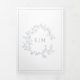 ほこりっぽい青い葉のクレストモノグラム結婚ズ 三つ折り招待状