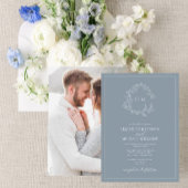 ほこりっぽい青い葉のクレストモノグラム結婚写真 招待状