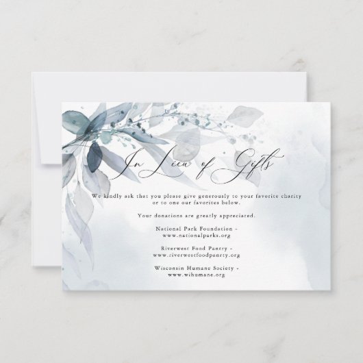 ほこりっぽい青い葉の水の色のギフトリクエスト 招待状 (正面)
