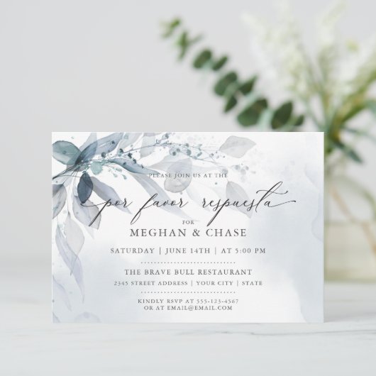 ほこりっぽい青い葉カスタムの詳細2 RSVP招待状 招待状 (スタンド正面)