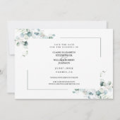 ほこりっぽい青い葉緑のの結婚式の日付を保存 セーブザデート (裏面)