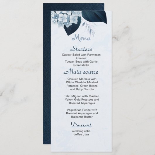 ほこりっぽい青い葉花の結婚海軍 メニュー (正面/裏面)