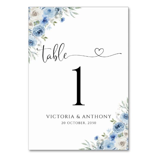 ほこりっぽい青い象牙の結婚式のテーブル番号 テーブルナンバー (正面)