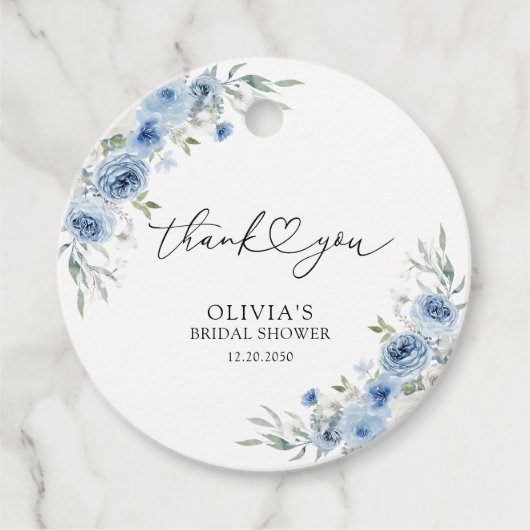 ほこりっぽい青い象牙ブライダルシャワーギフトタグ フェイバータグ (正面)