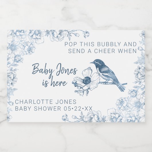 ほこりっぽい青い赤ちゃんシャワーきらめくワインラベル スパークリングワインラベル (シングルラベル)