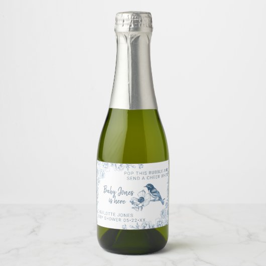 ほこりっぽい青い赤ちゃんシャワーきらめくワインラベル スパークリングワインラベル (正面)