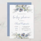 ほこりっぽい青い赤ちゃんシャワー少年 招待状 (正面/裏面)
