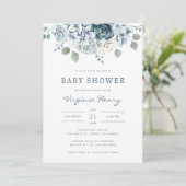 ほこりっぽい青い赤ちゃんシャワー 招待状 (スタンド正面)