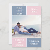 ほこりっぽい青い赤面の色のブロック結婚式の日付を保存 セーブザデート (正面)