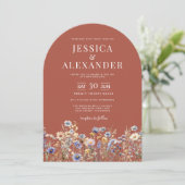 ほこりっぽい青い野エレガント花のアーチ結婚錆 招待状 (スタンド正面)