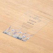 ほこりっぽい青い野生エレガントの花の結婚台本 アクリル招待状 (レイダウン)