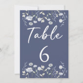 ほこりっぽい青い野結婚花のテーブル番号 招待状 (正面)