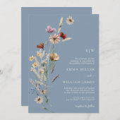 ほこりっぽい青い野結婚花 招待状 (正面/裏面)