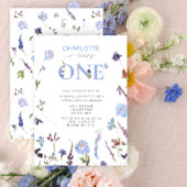 ほこりっぽい青い野花が1歳の誕生日を飾る 招待状