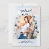 ほこりっぽい青い野花卒業写真あり 招待状 (正面)