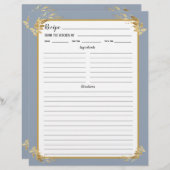 ほこりっぽい青い金ゴールドの葉のレシピバインダーページ (正面/裏面)