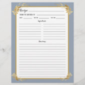 ほこりっぽい青い金ゴールドの葉のレシピバインダーページ (裏面)