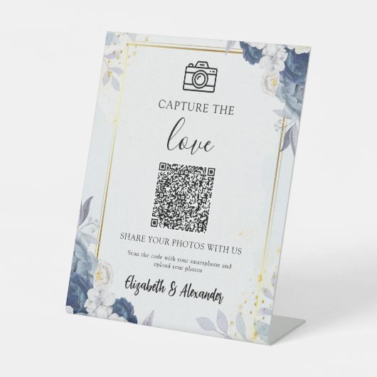 ほこりっぽい青い金ゴールドフローラが愛を捉結婚える 台座サイン (正面)