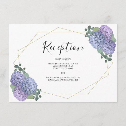 ほこりっぽい青い金ゴールドフローラ幾何学的な結婚式の受付 エンクロージャーカード (正面)