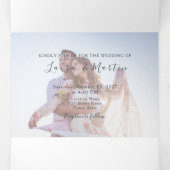 ほこりっぽい青い金ゴールドフローラ結婚写真 三つ折り招待状 (内部中)