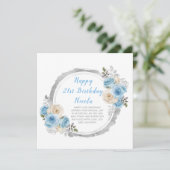 ほこりっぽい青い銀エレガントの花誕生会 カード (スタンド正面)