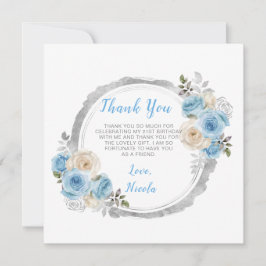 ほこりっぽい青い銀エレガントの花誕生会 サンキューカード